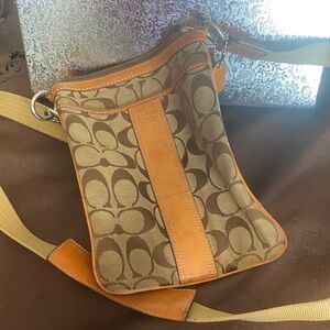 Coach Signature Brown and Tan Messenger Bag
